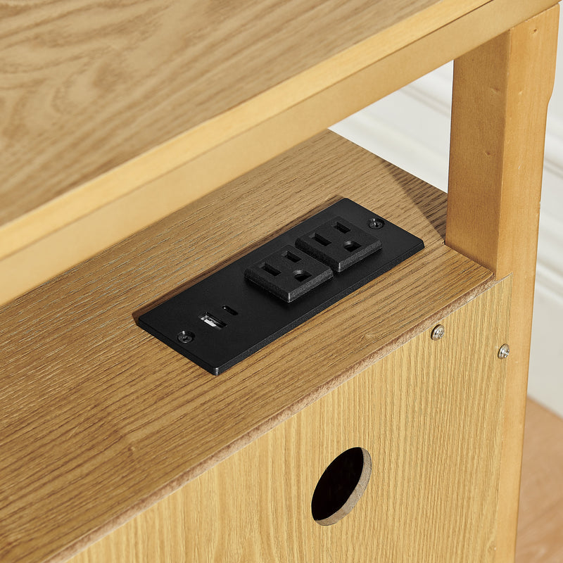Wooden Bedside Nightstand with Open Cubby & 2 Storage Drawers - Bedroom Cabinet, photo 5 of 10