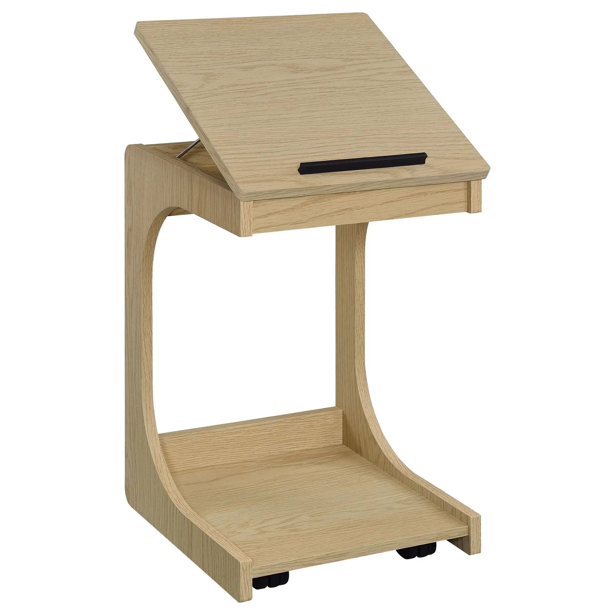 Ralston C-Shaped Lift-Top Sofa Side Table With Casters Light Oak by Unique Piece Furniture