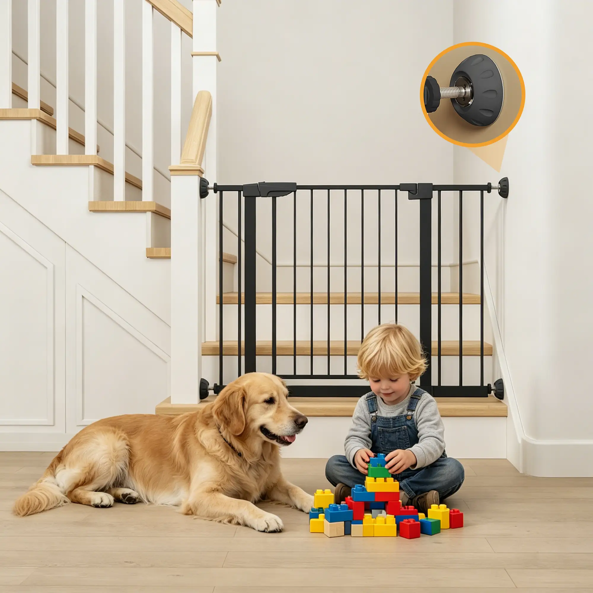 Wide Baby Gate with Wall Protector for Stairs and Doorways by HouseOfZazla