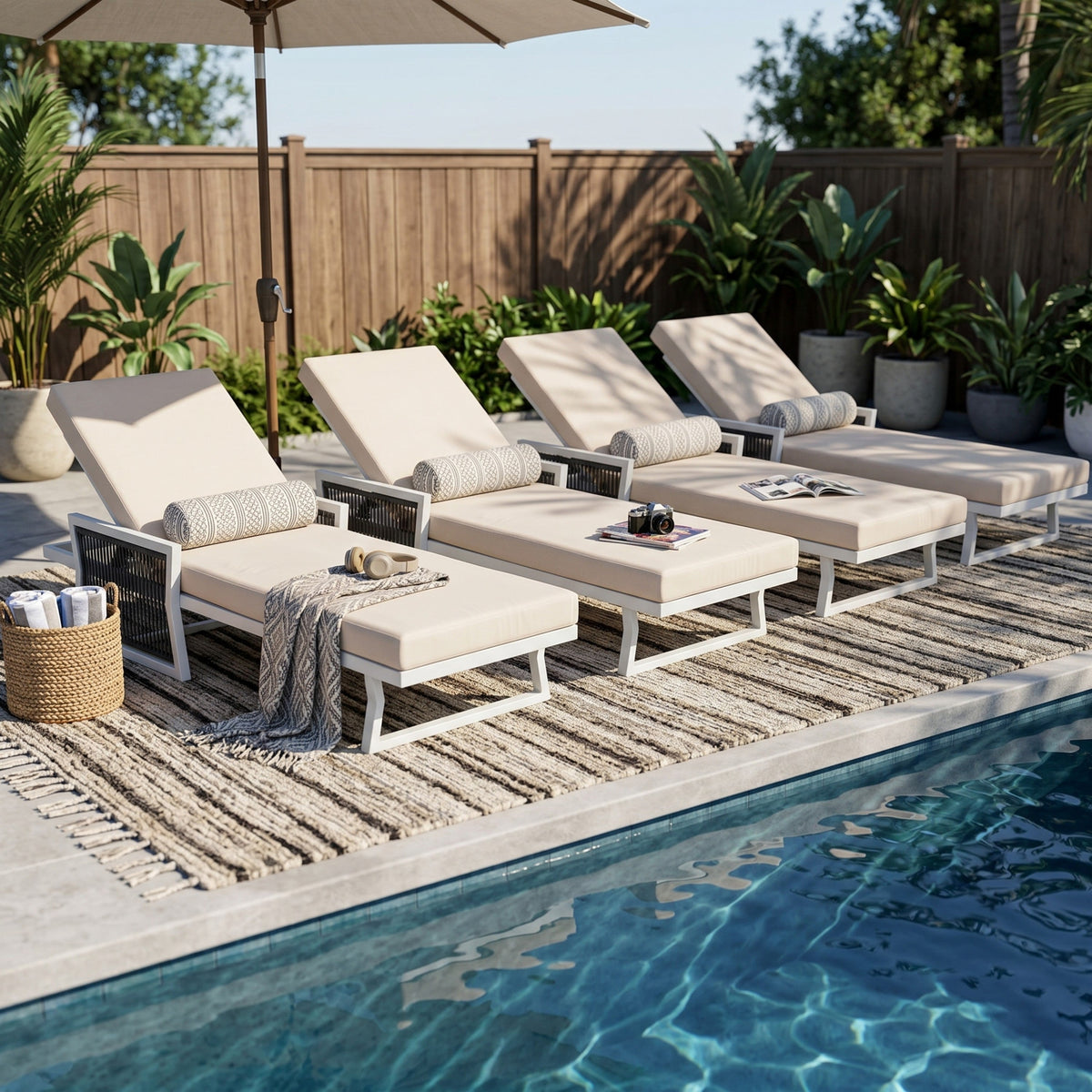 Modern White Iron Outdoor Chaise Lounger Set with Adjustable Backrest - White, photo 8 of 10