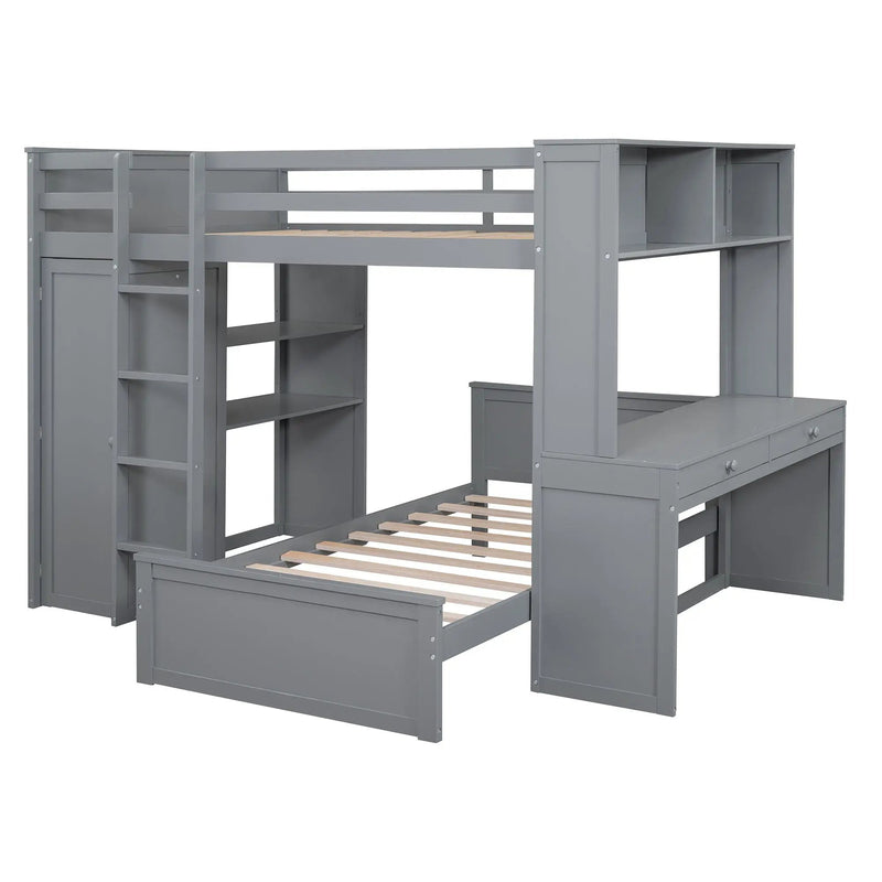 Loft Bed With A Twin Size Standalone Bed, Shelves, Desk, And Wardrobe by HouseOfZazla