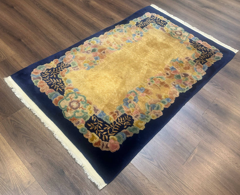Chinese Wool Rug 3x5, Vintage Carpet, Handmade by Jewel Rugs