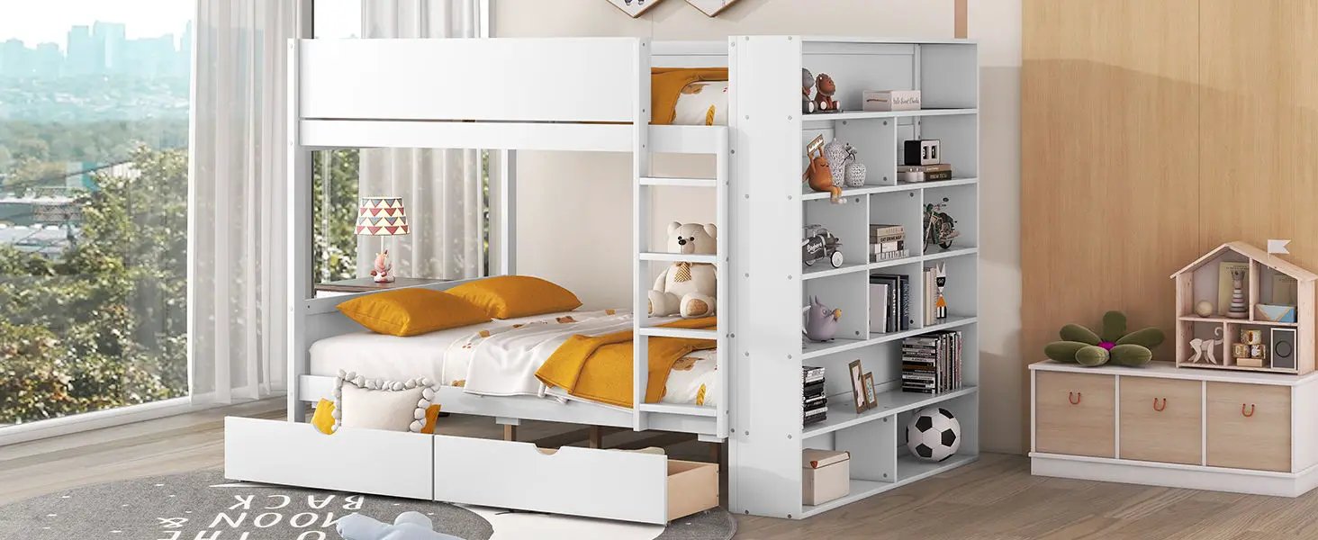 Bunk Bed With 2 Drawers And Multi Layer Cabinet
