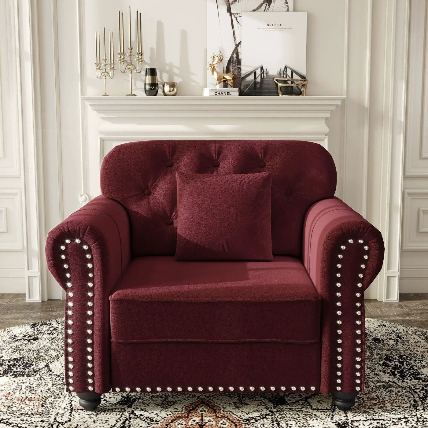 Upholstered Sofa With Nailhead Trim And Rolled Armrests by HouseOfZazla