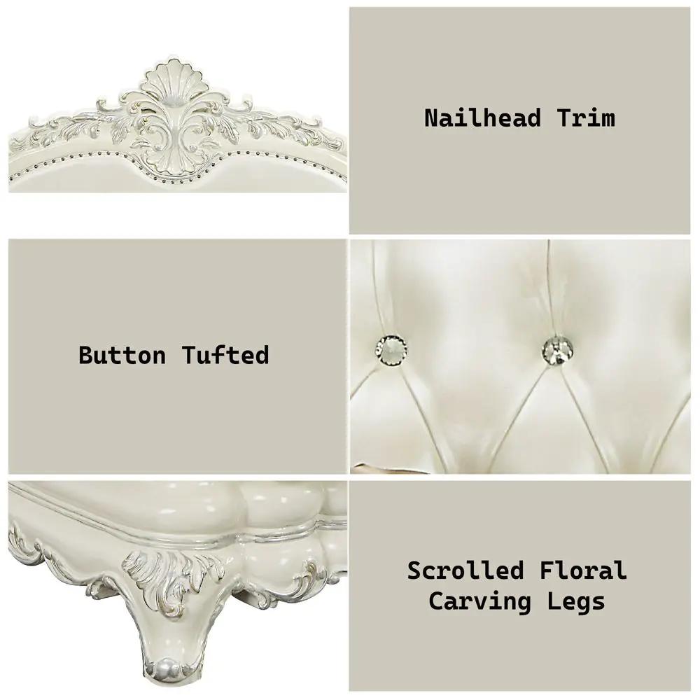 Adara - Loveseat With 5 Pillows - Pearl White Synthetic Leather & Antique White by Unique Piece Furniture