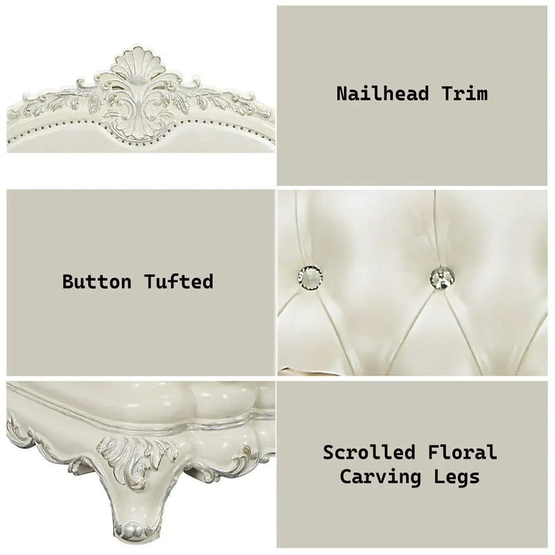 Adara - Loveseat With 5 Pillows - Pearl White Synthetic Leather & Antique White by Unique Piece Furniture