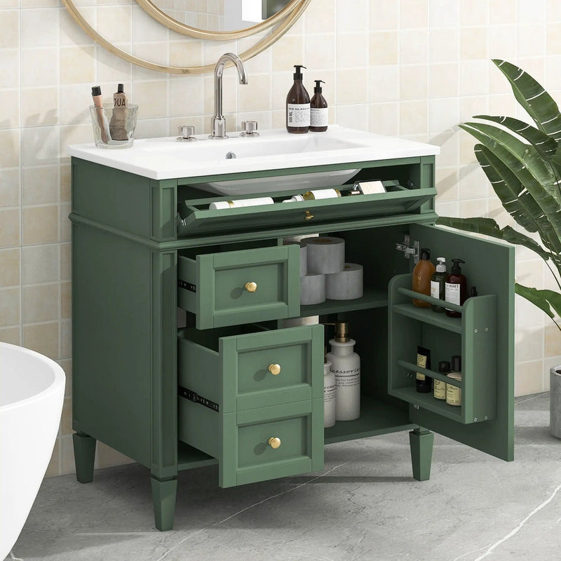 Bathroom Vanity With Top Sink, Storage Cabinet With 2 Drawers, Tip Out Drawer by Unique Piece Furniture