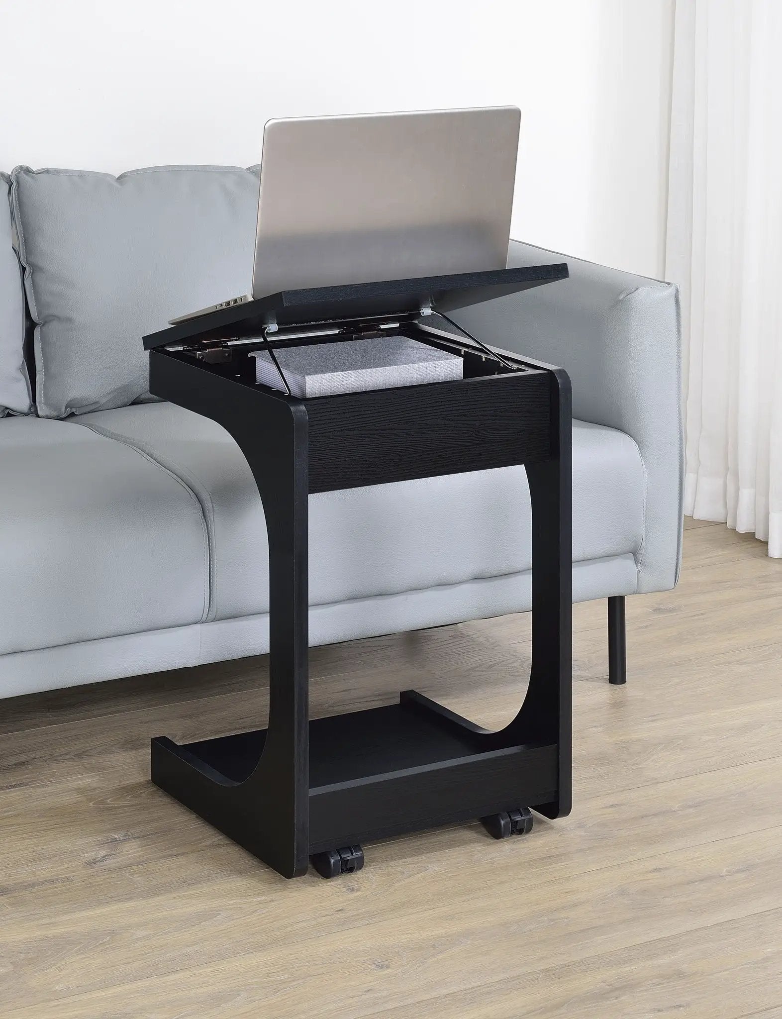 Ralston C-Shaped Lift-Top Sofa Side Table With Casters Black by Unique Piece Furniture