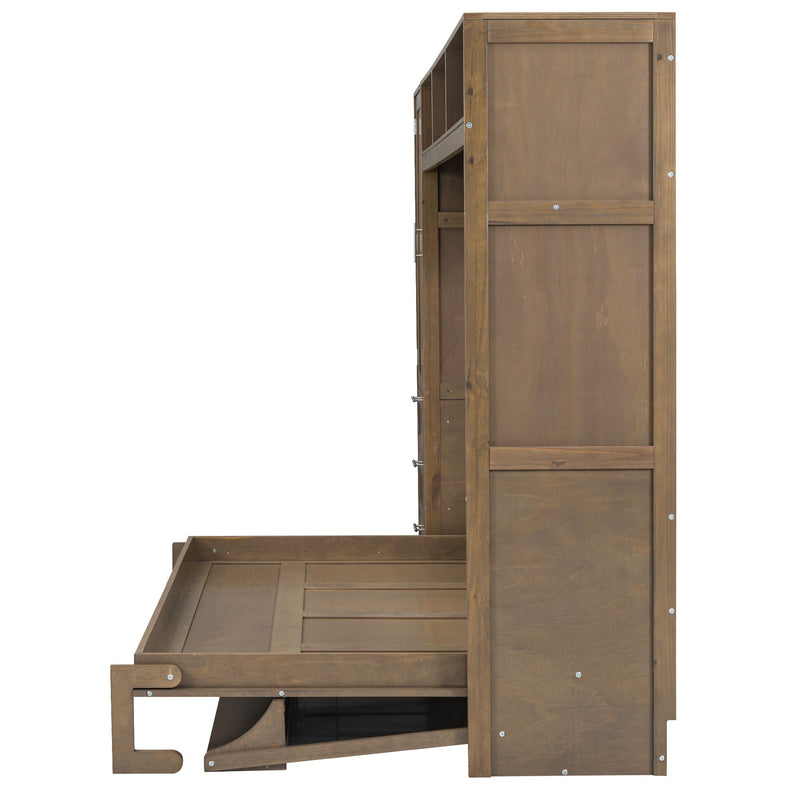Full Size Murphy Bed With Wardrobe, Drawers, And Open Shelves - Wood by HouseOfZazla