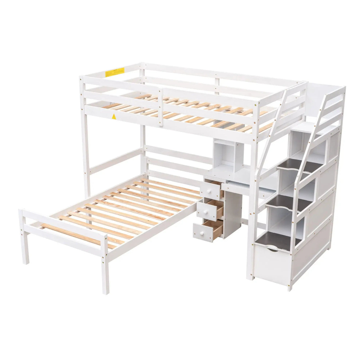 Loft Bed With Stand Alone Bed, Storage Staircase, Desk, Shelves, And Drawers by HouseOfZazla