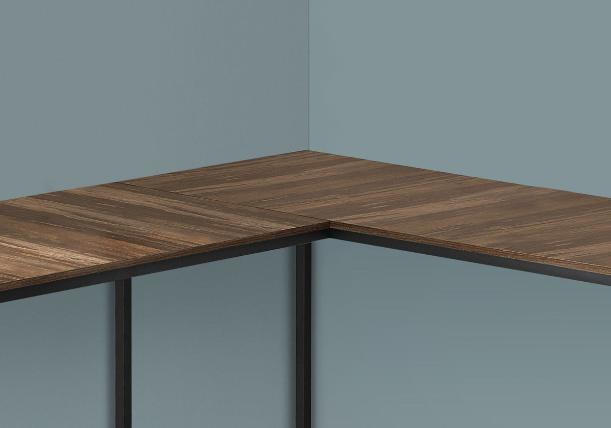 L-Shaped Corner Computer Desk with Modern Metal Base - Dark Brown, photo 3 of 4