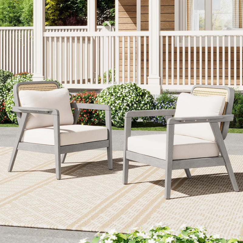 (Set of 2) Outdoor Acacia Wood Patio Club Chairs with Cushions by HouseOfZazla