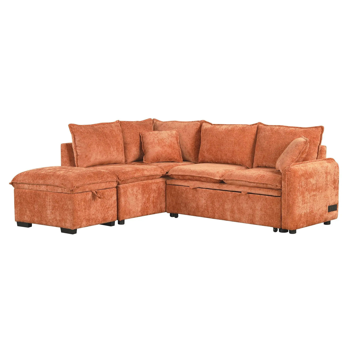 Convertible Sofa Bed Sectional Sofa Sleeper L-Shaped Sofa With A Storage Ottoman, Two Pillows, Two Power Sockets And Two USB Ports For Living Room by HouseOfZazla