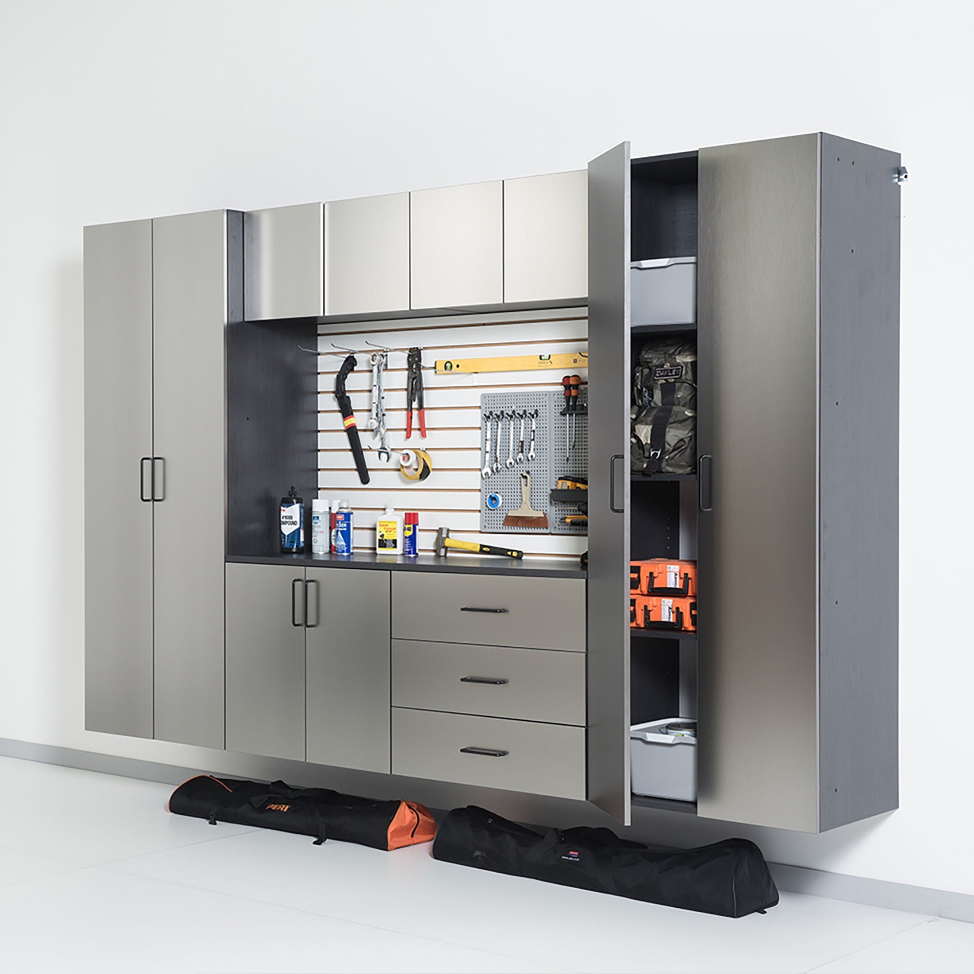 Astro Series - Wall Storage Cabinet With Soft Closing Drawers - Metallic Gray by HouseOfZazla