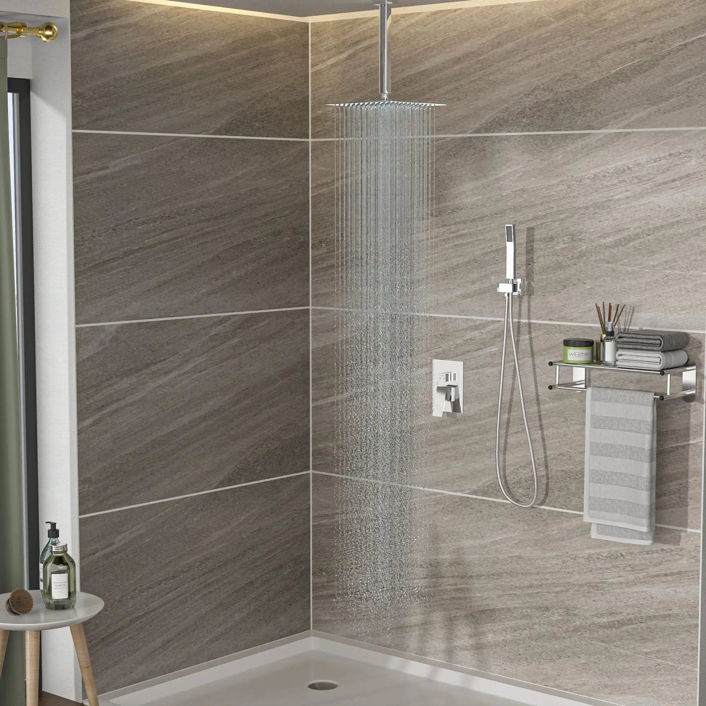 Dual Shower Head System With Ceiling Mount And Rough In Valve by HouseOfZazla