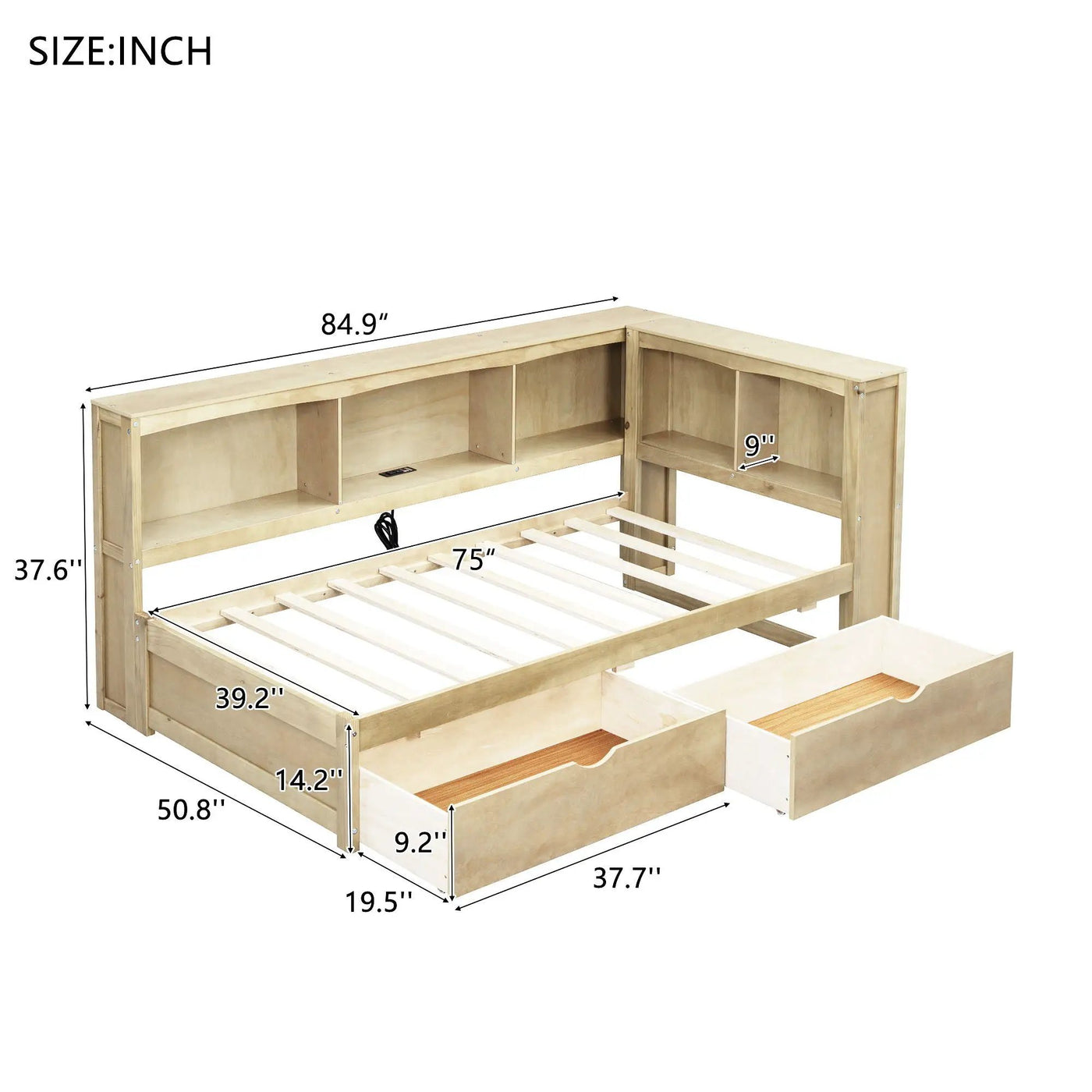 Daybed With 2 Storage Drawers, Storage Cabinets, USB Ports by HouseOfZazla