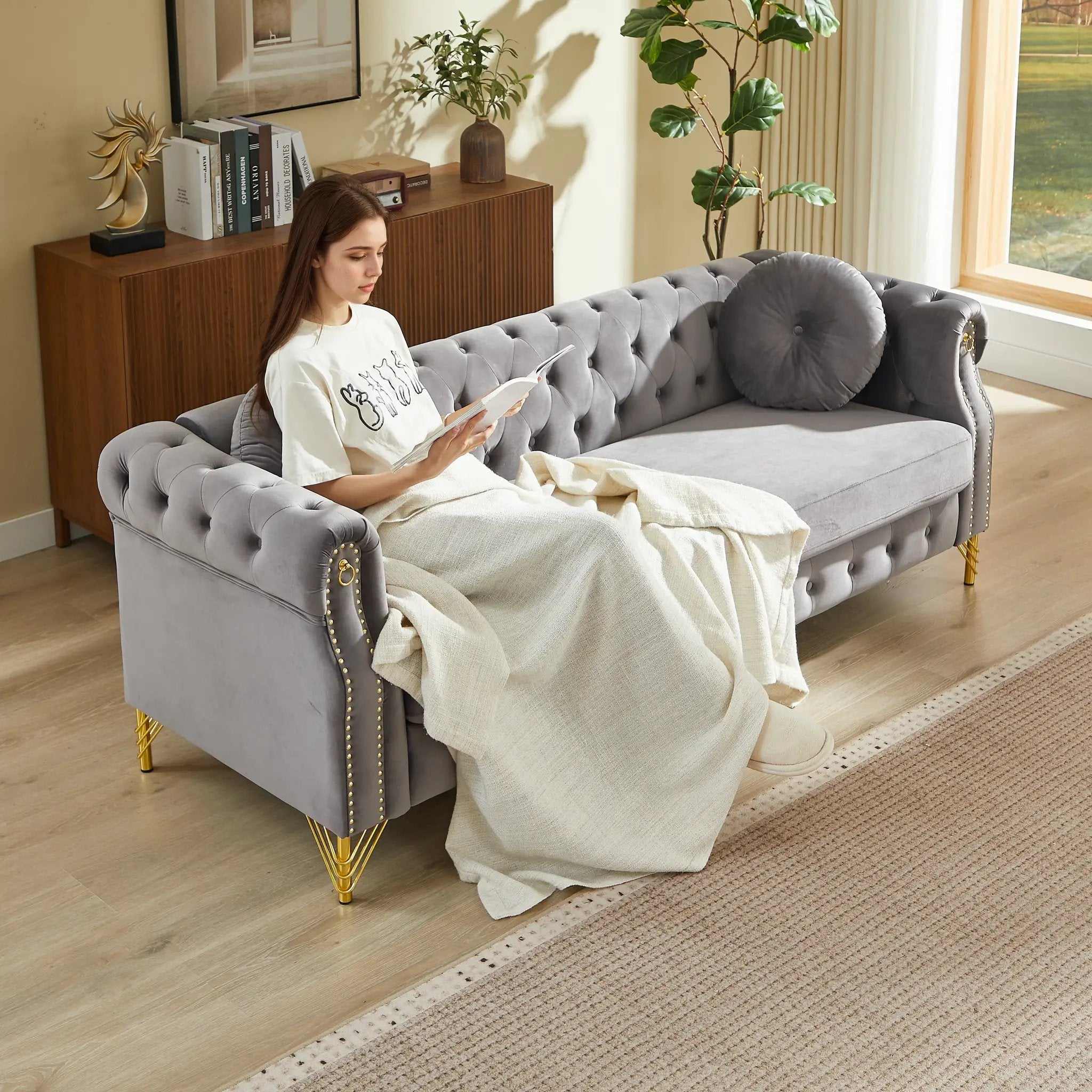82-Inch Velvet Chesterfield Sofa by HouseOfZazla