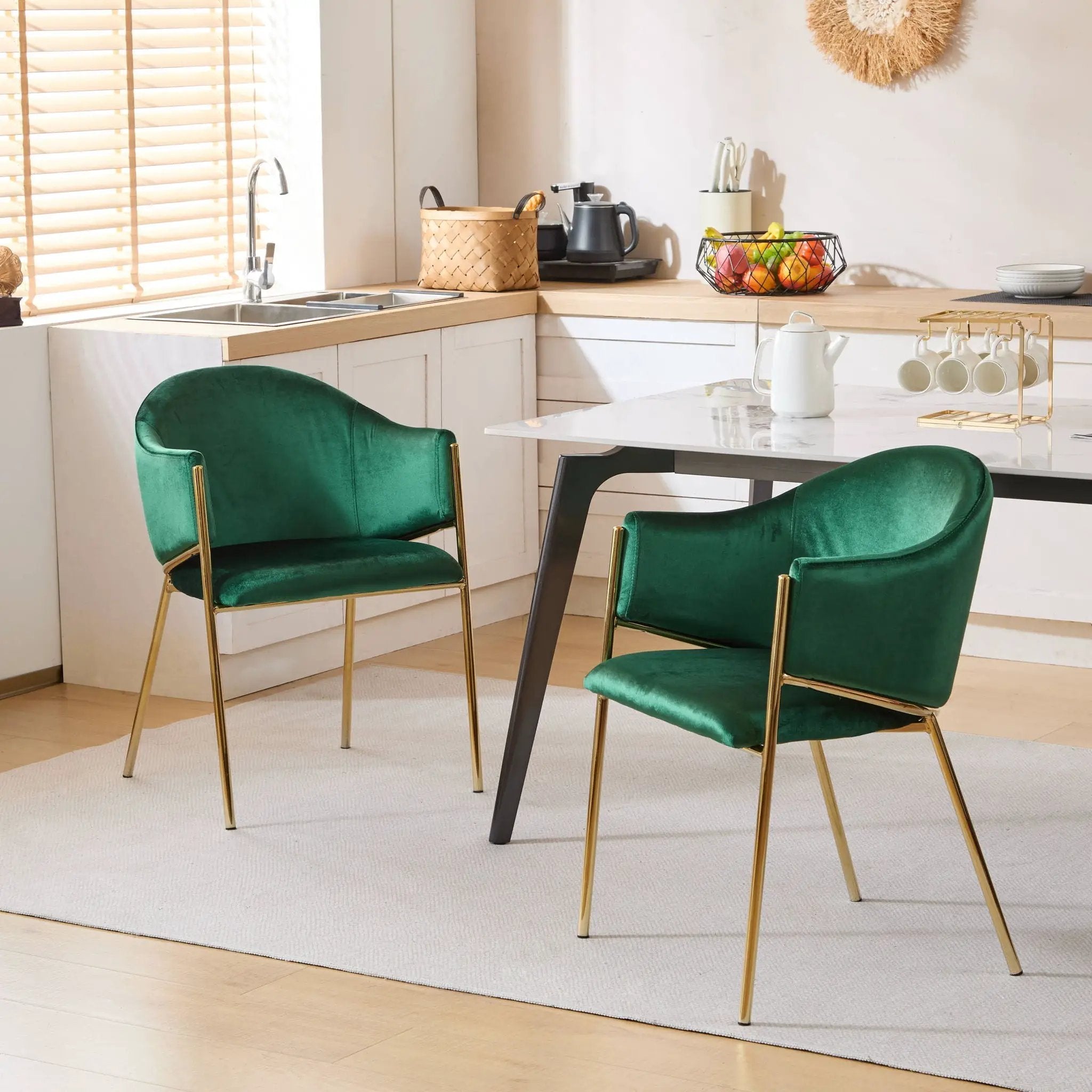 Modern Upholstered Dining Chair With Plush Velvet and Metal Frame by HouseOfZazla