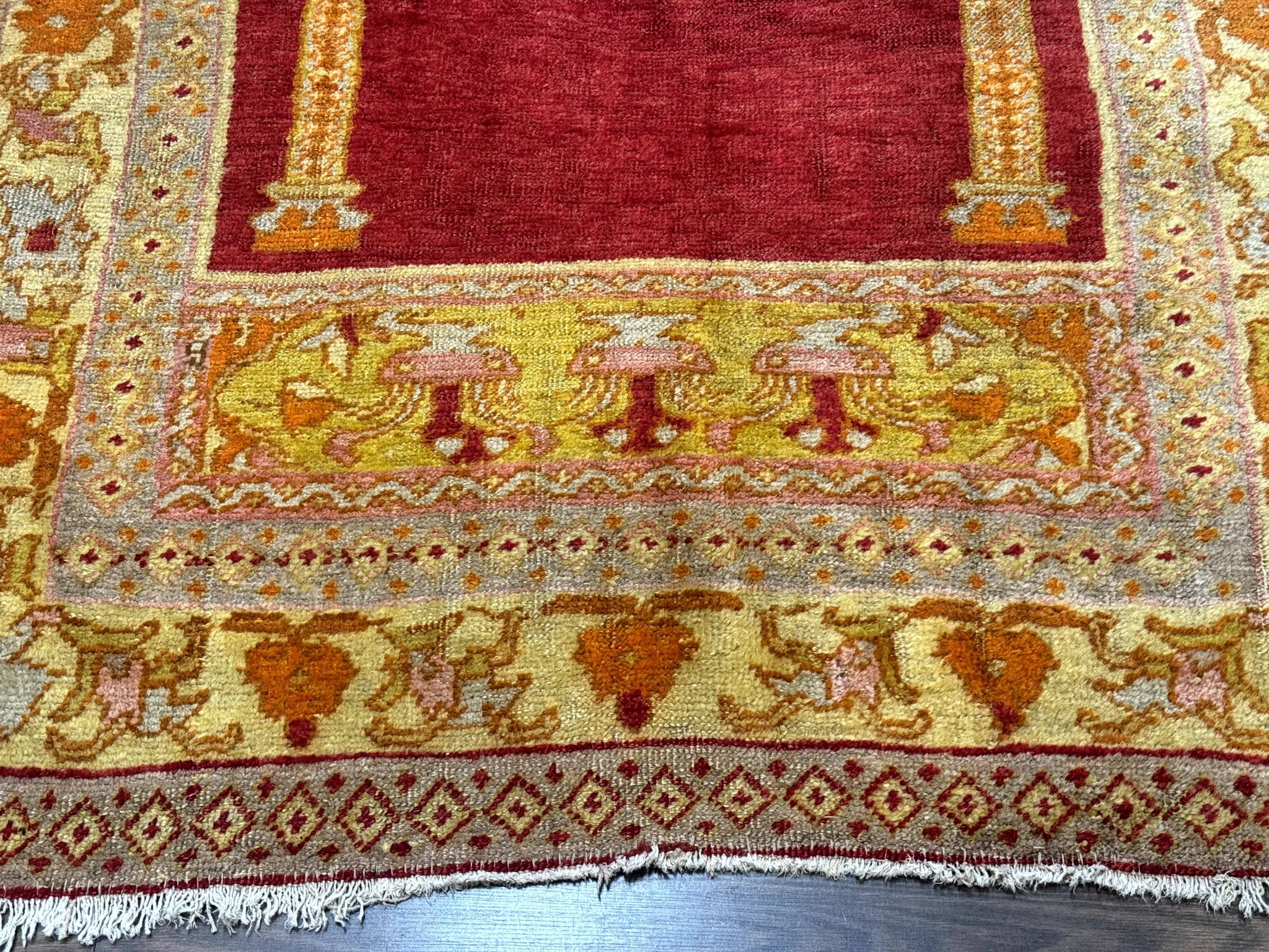Antique Turkish Prayer Rug 4x6, Red and Golden Mustard, Mihrab Design, Anatolian Carpet by Jewel Rugs