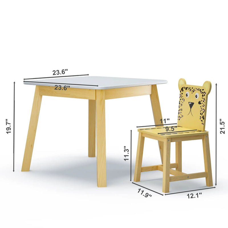 Kids Table And Chair Set With Cartoon Animals Design - White by HouseOfZazla