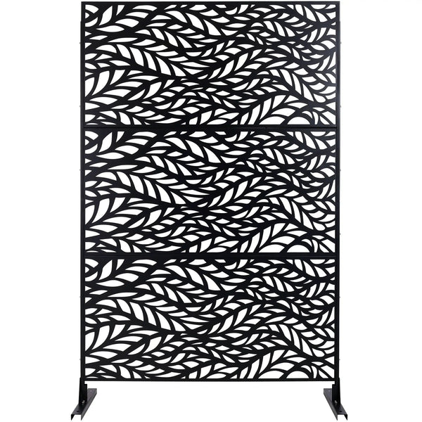 Outdoor & Indoor Privacy Screen Metal Privacy Screen, Freestanding Decorative Privacy Screen For Deck Balcony Patio - Black