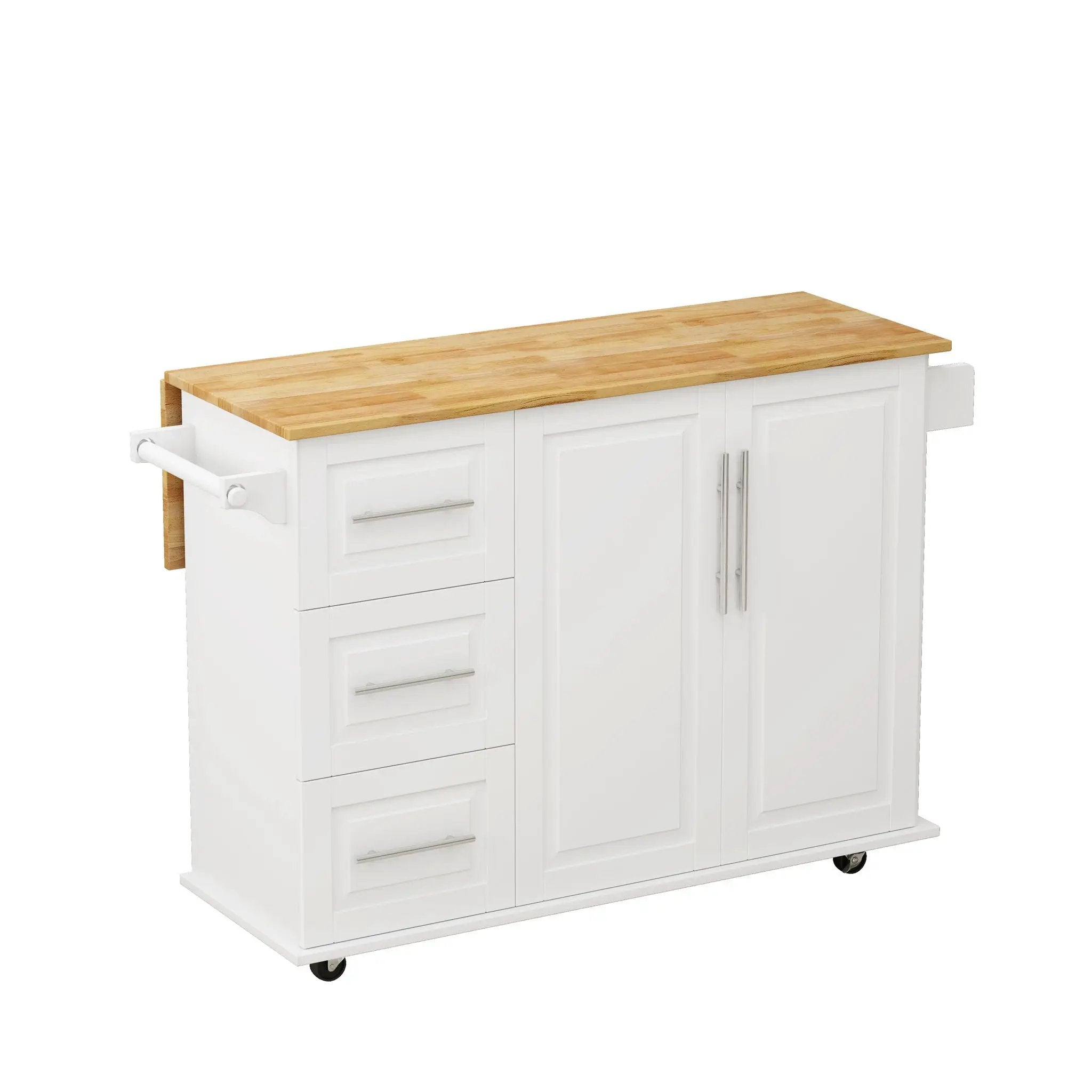 Kitchen Island Cart With 2 Door Cabinet, 3 Drawers, Spice Rack & Towel Rack - White by HouseOfZazla