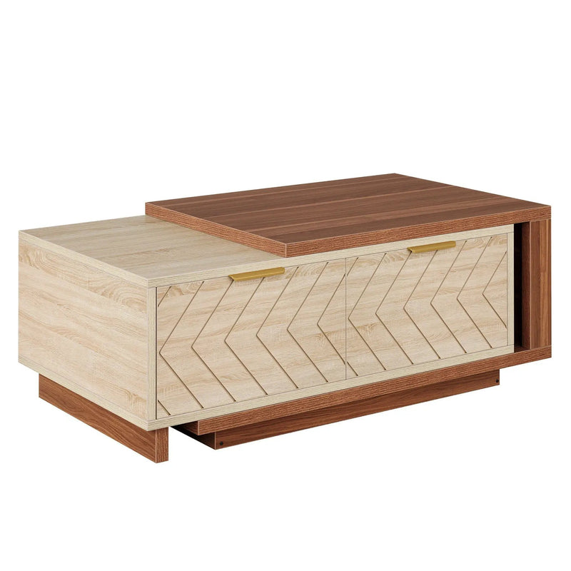Extendable Coffee Table With 2 Storage Drawers, Dual Tone With Sliding Top, Hidden Storage - Walnut by HouseOfZazla