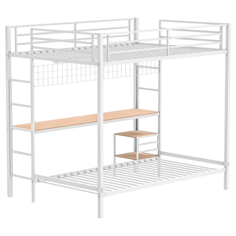 Bettoni Metal Full Over Twin Workstation Bunk Bed Matte White by Unique Piece Furniture