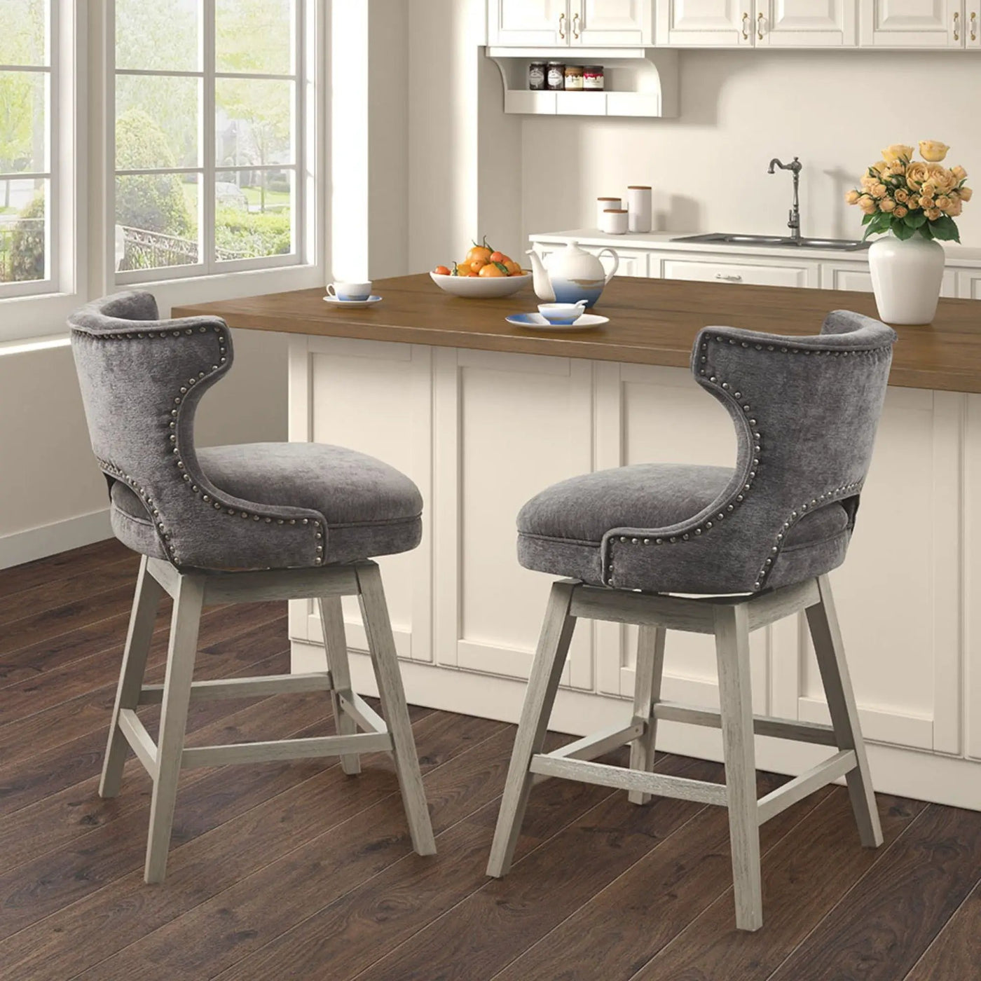 360 Degree Swivel Counter Stool With Silver Detailing by HouseOfZazla
