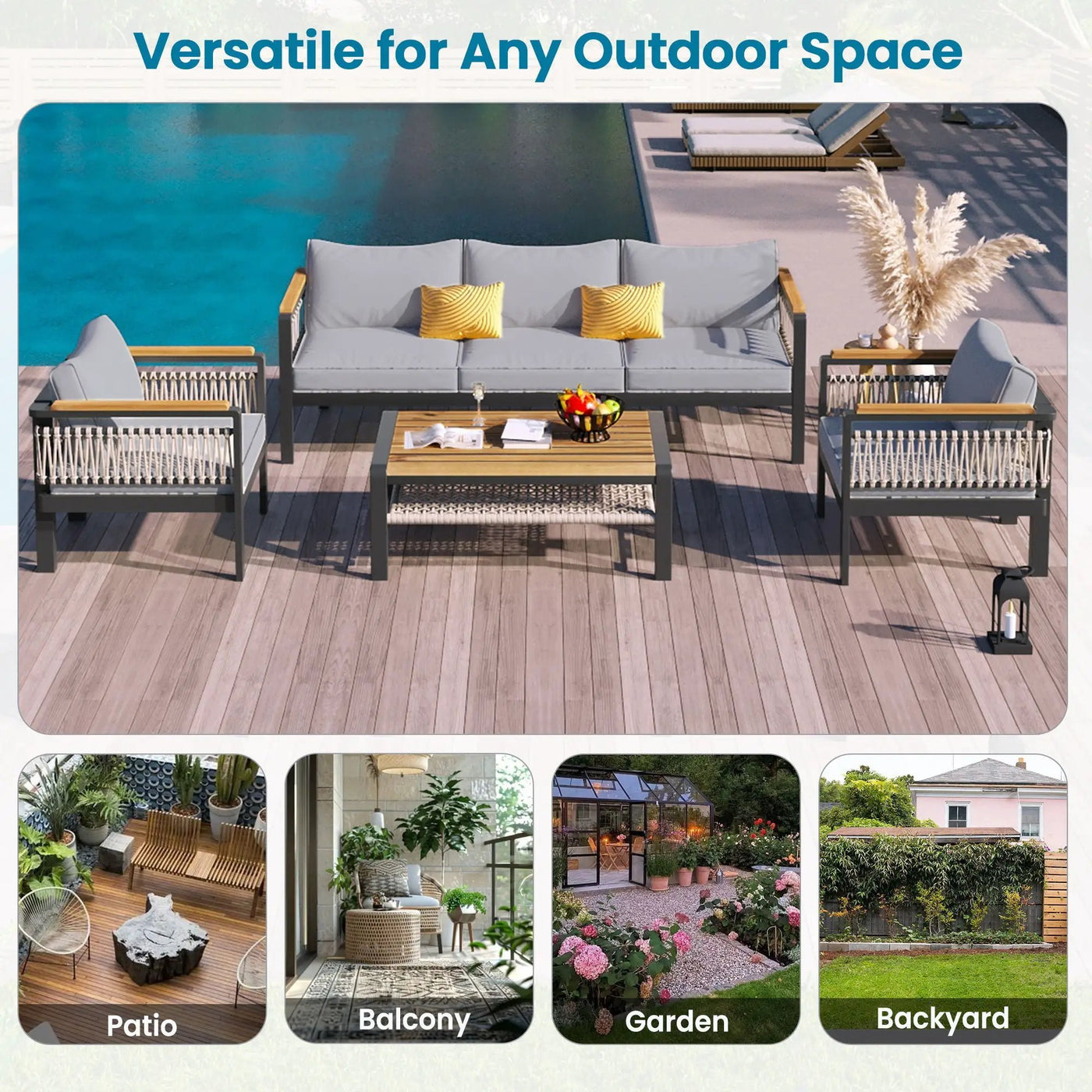 4 Pieces Outdoor Sectional Sofa Set 5 Person Patio Seating Group Outdoor Conversation Set With Cushions And A Coffee Table For Patios by HouseOfZazla