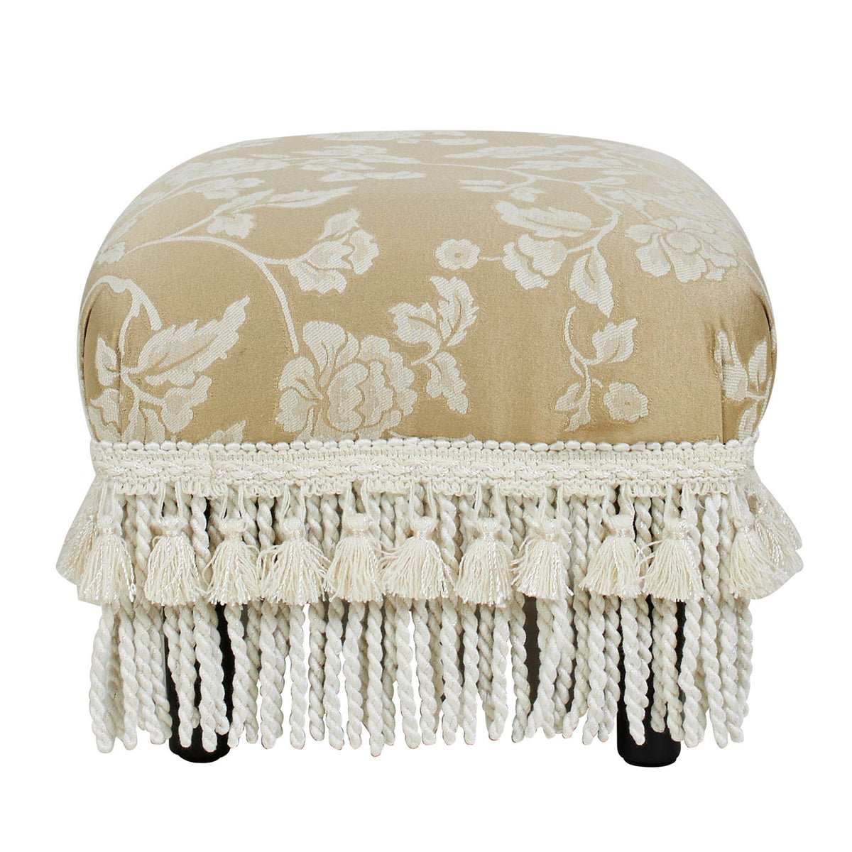 Handcrafted Accent Footstool Ottoman with Solid Wood Frame - Beige or Pearl Silver, photo 13 of 14