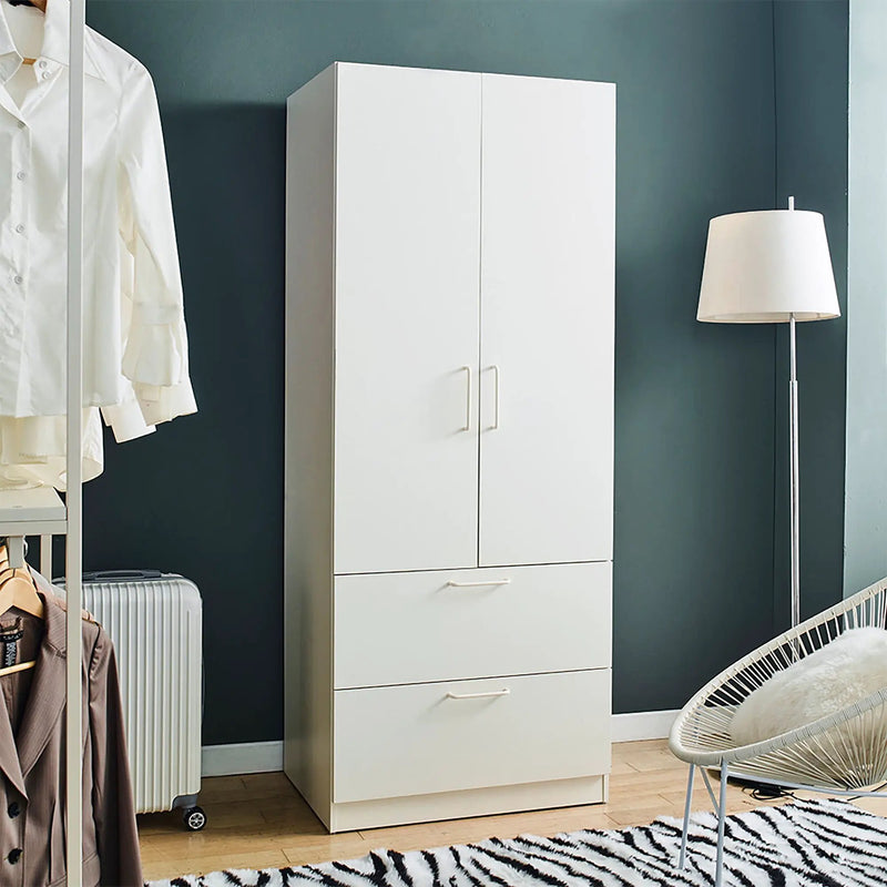 Emma - 2 Door Closet With 2 Drawers And Hanging Bars - White by HouseOfZazla
