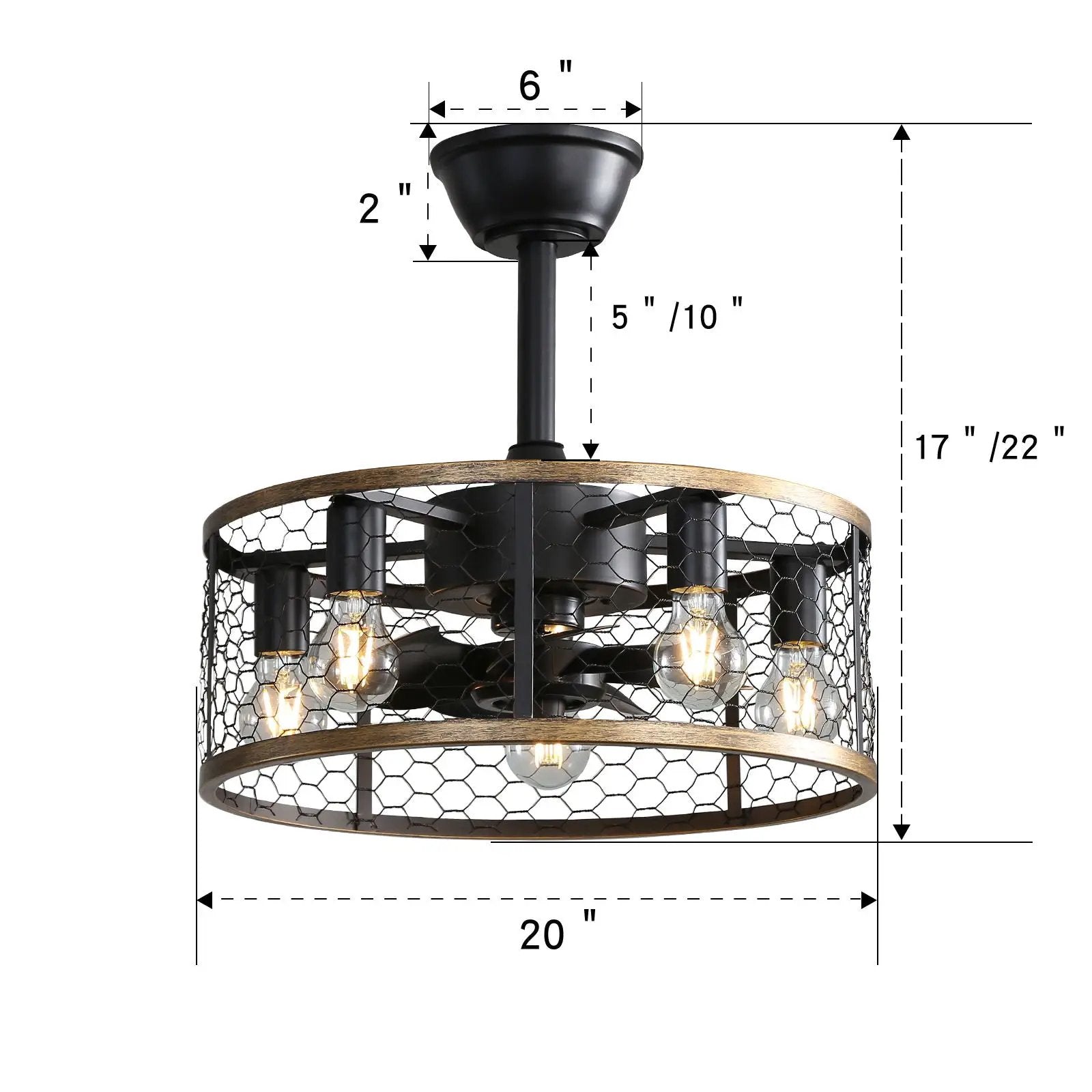 20" Industrial Caged Ceiling Fan With 7 - ABS Blades Remote Control, Small Ceiling Fan Reversible DC Motor - Black by Unique Piece Furniture
