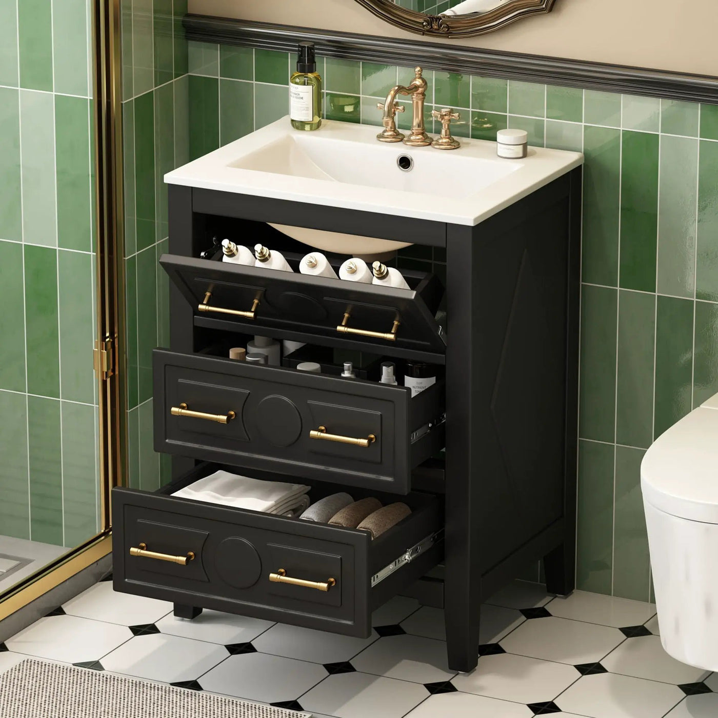 Bathroom Vanity With Sink, Free Standing 3 Drawer Storage Cabinet by HouseOfZazla