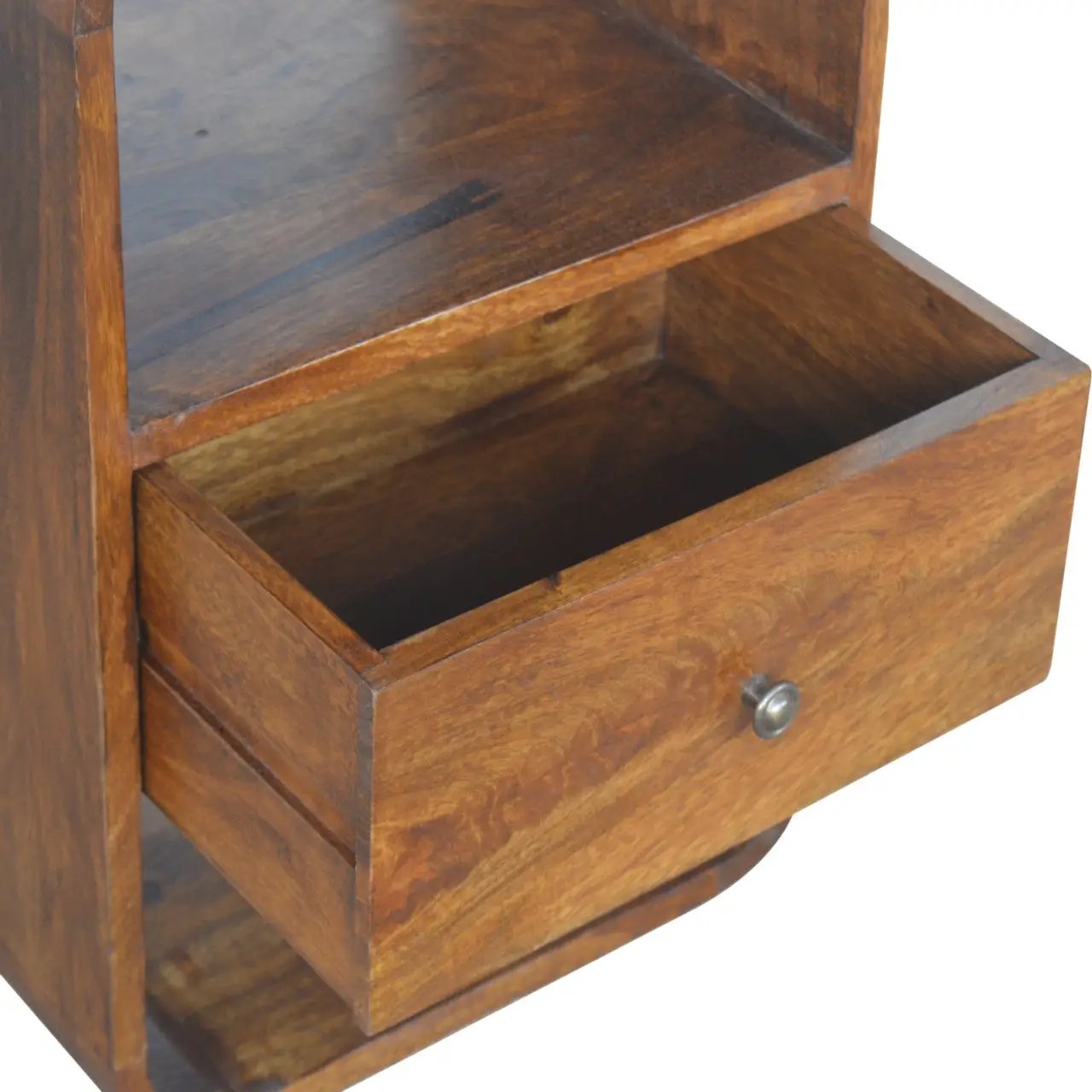 Solid Wood Chestnut Curve 2-Drawer Nightstand, 2 Open Slots by HouseOfZazla