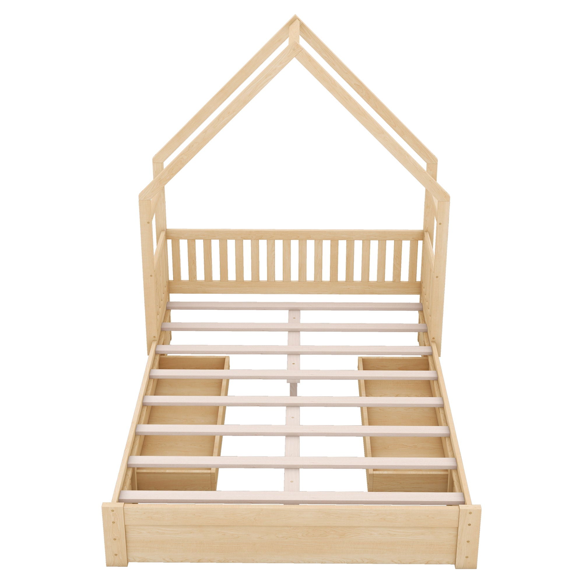 House Style Platform Bed With Guardrail And 2 Drawers by HouseOfZazla