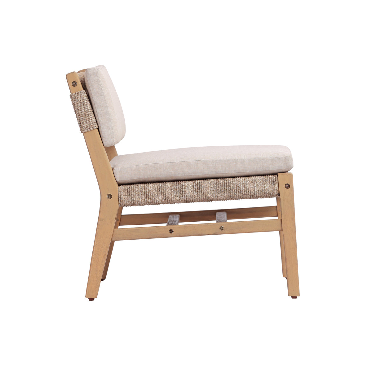 Acacia and Rope Lounge Chair with Water-Repellent Cushions - Beige, photo 6 of 10