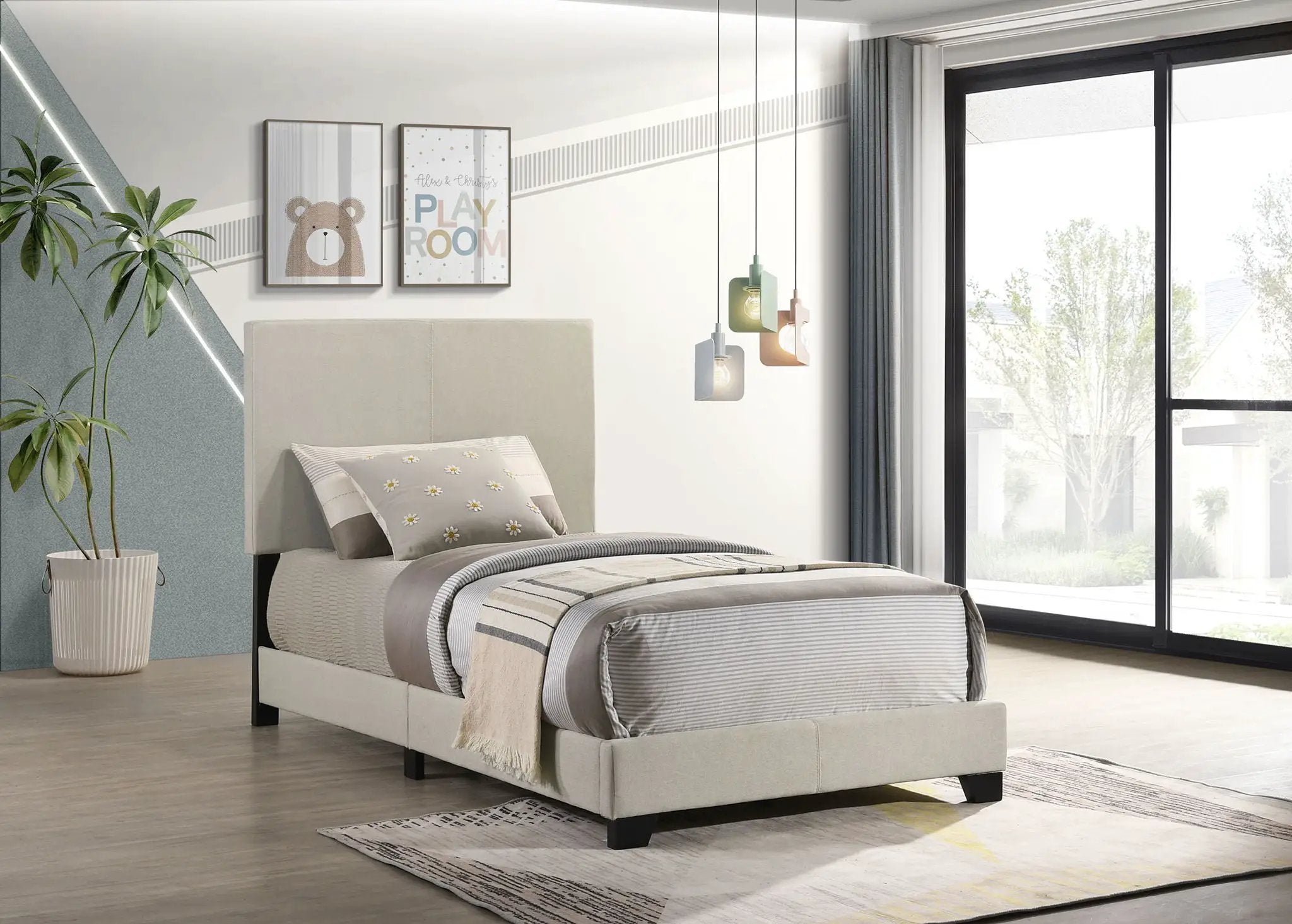Dorian Fabric Upholstered Twin Panel Bed Cream by Unique Piece Furniture