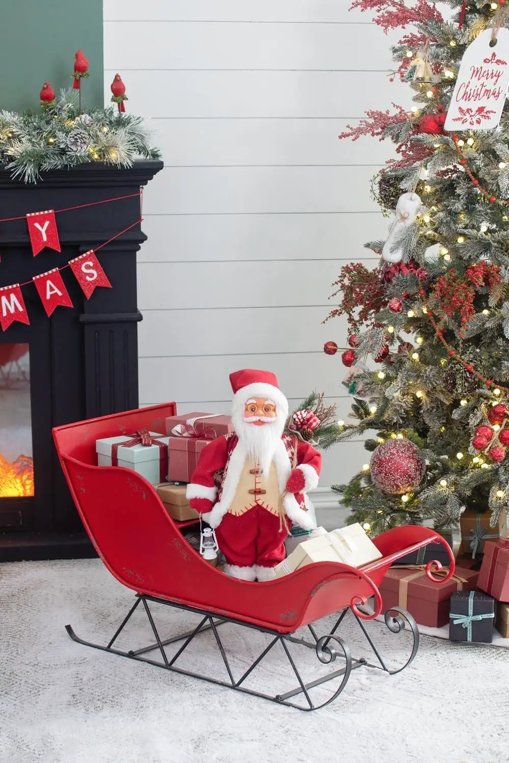 Iron Sleigh Large, Distressed Christmas Santa Sleigh Holiday Decoration by HouseOfZazla