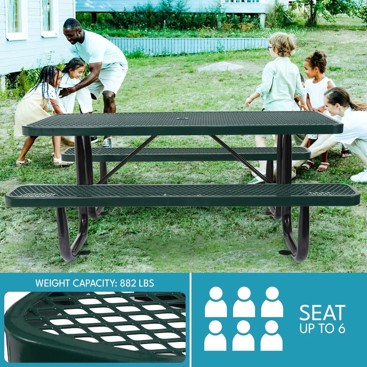 Outdoor Steel Picnic Rectangular Table With Umbrella Pole by HouseOfZazla