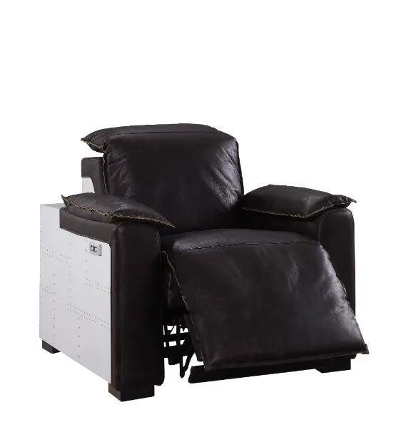 Misezon - Power Motion Recliner - Dark Top Grain Brown Leather & Aluminum by Unique Piece Furniture