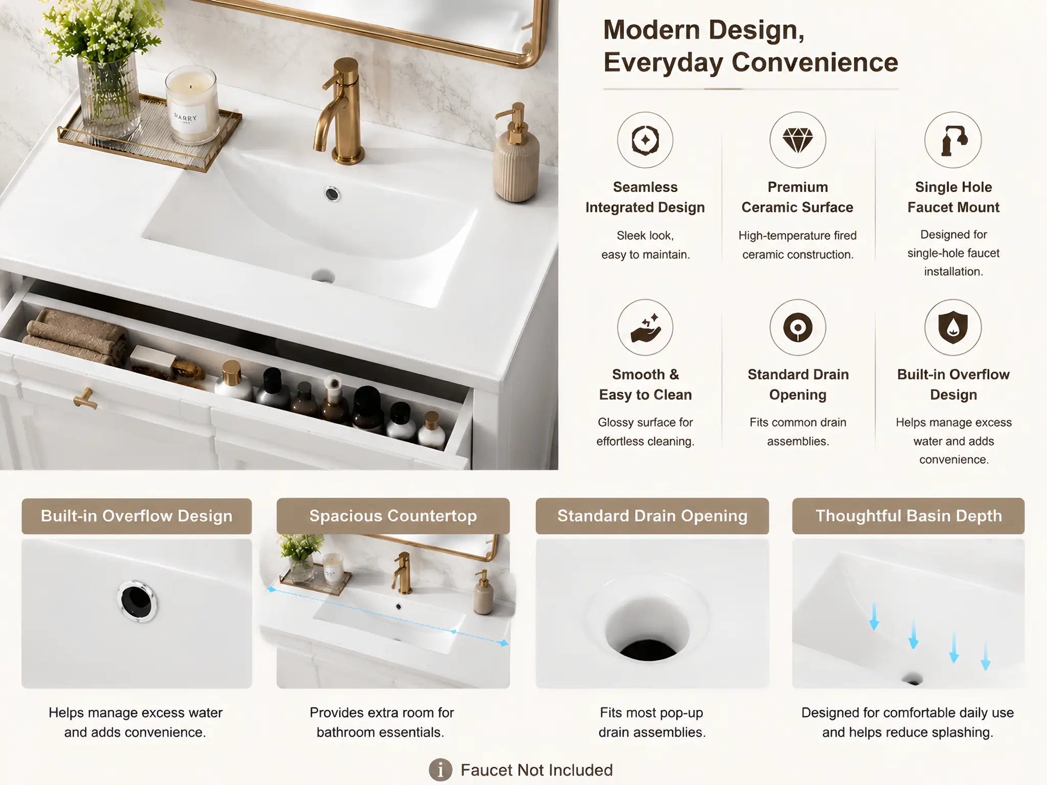 36 Inch Elegant Modern Bathroom Vanity with Sink by HouseOfZazla