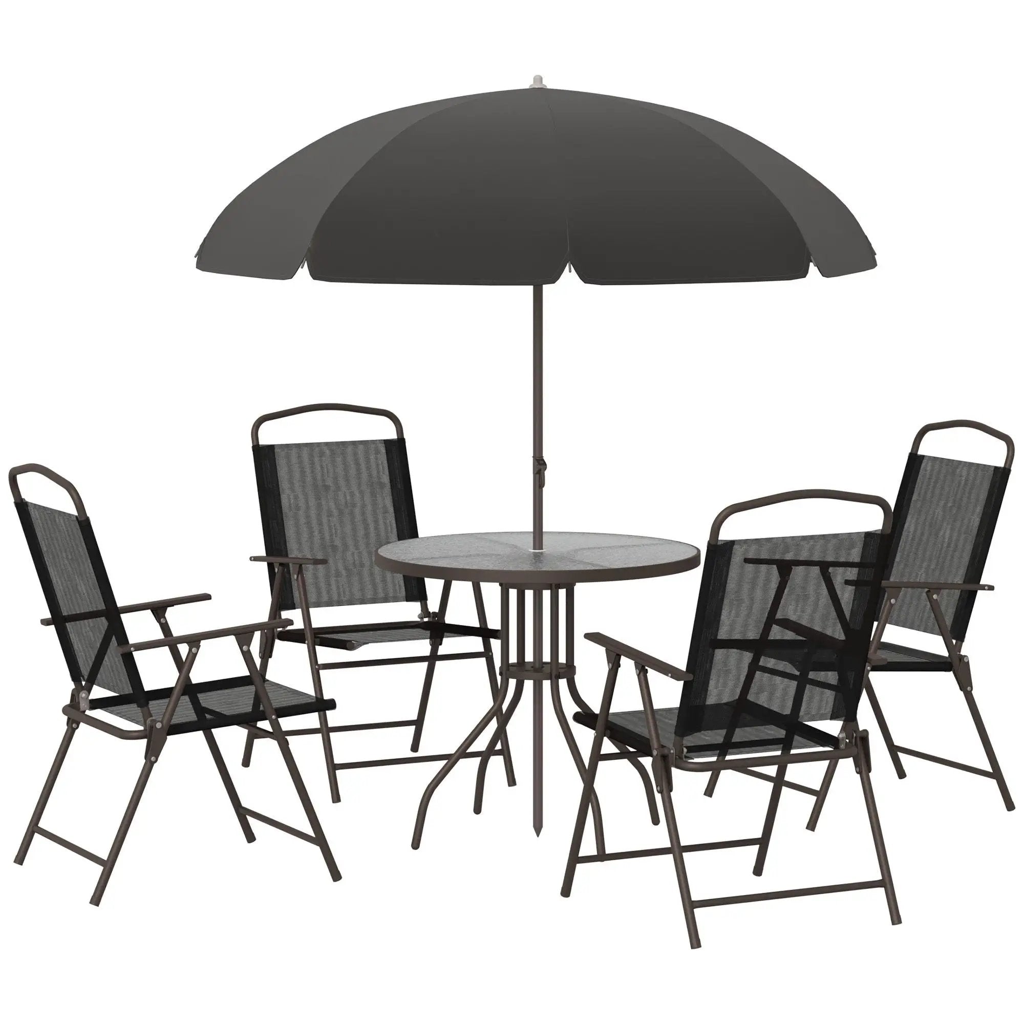 Outsunny - Patio Dining Set With Table Umbrella, Folding Chairs And Dining Table, Outdoor Patio Furniture Set by Unique Piece Furniture