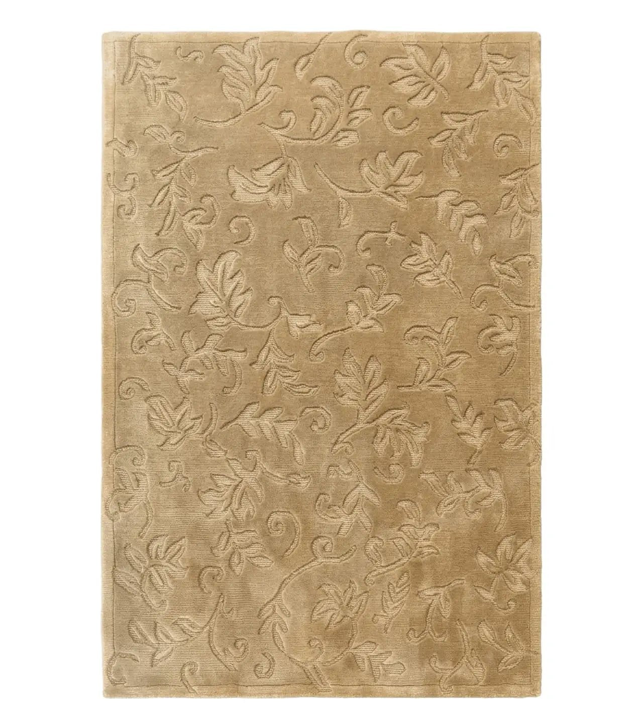 Modern Tibetan Rug 3.7 x 5.5, Carved Floral Design, Wool and Silk Highlights by Jewel Rugs
