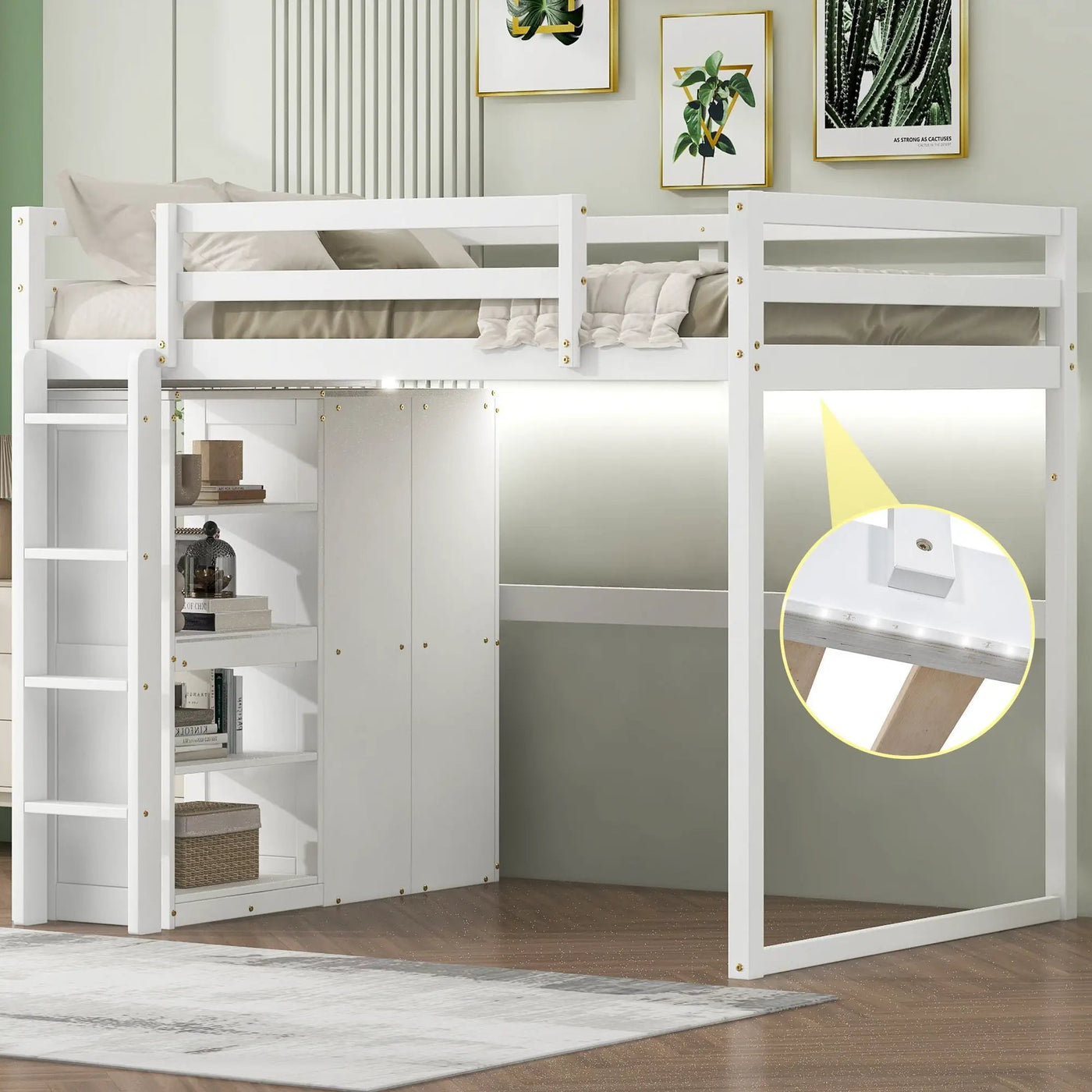 Loft Bed With Built In Wardrobe, Storage Shelves, And LED Light by HouseOfZazla