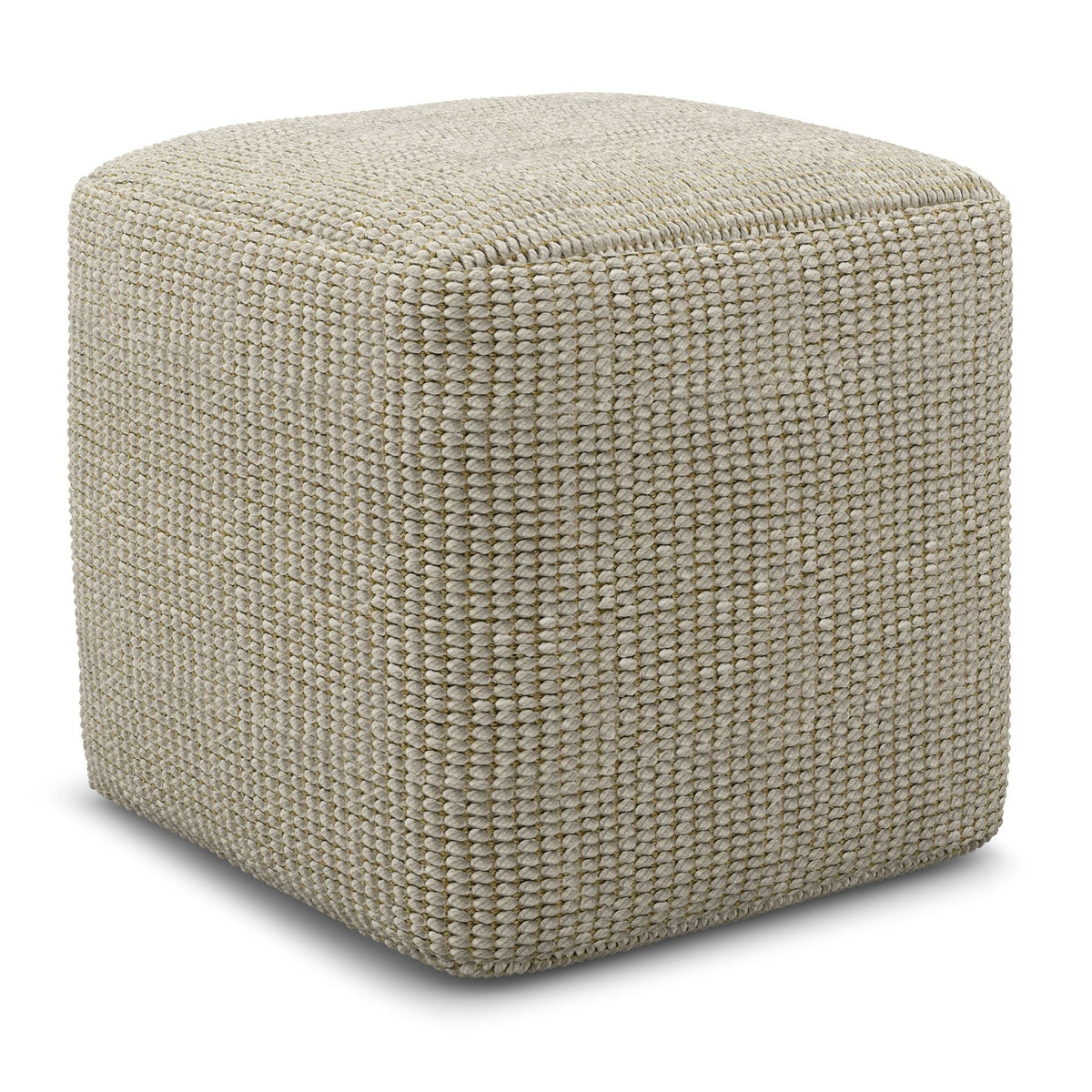 Square Woven Outdoor/Indoor Accent Pouf with Recycled PET - Cream/Natural