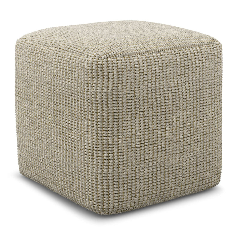 Square Woven Outdoor/Indoor Accent Pouf with Recycled PET - Cream/Natural