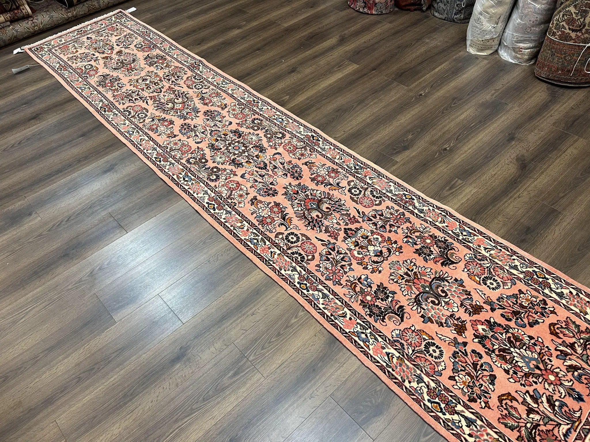 Persian Sarouk Runner Rug 2.9 x 13.6, Wool Floral Hand Knotted Runner by Jewel Rugs