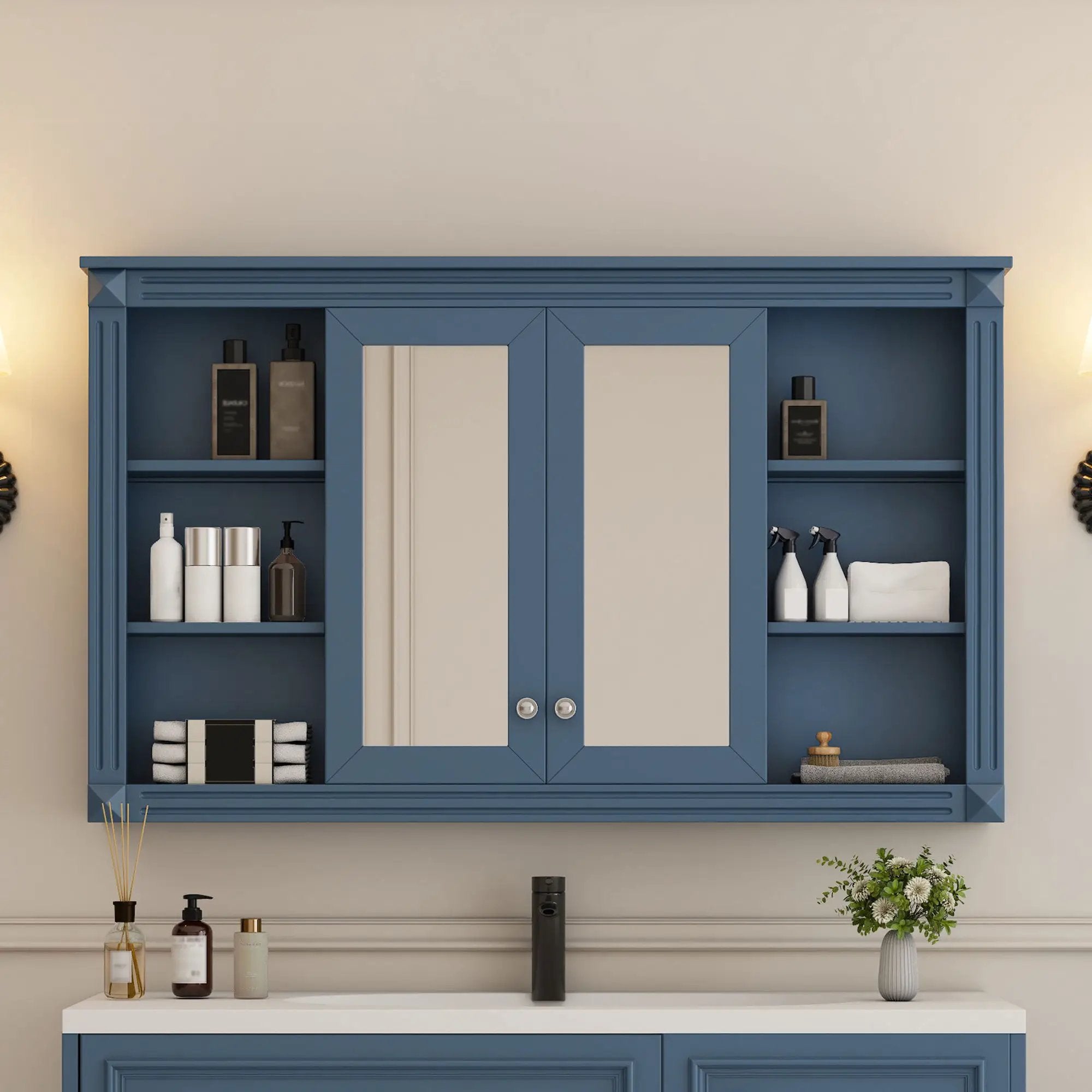 Wall-Mounted Mirror Cabinet With Adjustable Shelf and Open Shelves by HouseOfZazla