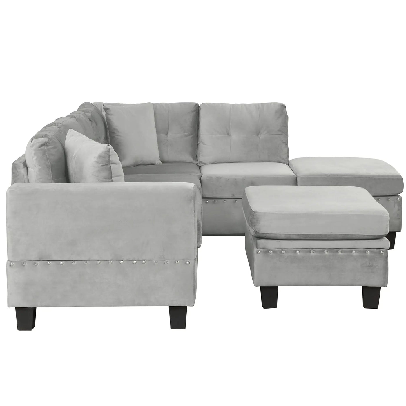 Modern Sectional Sofa With Storage Ottoman, L - Shape Couch With 2 Pillows And Cup Holders by HouseOfZazla